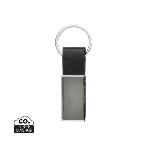 Schicker PU Schlüsselanhänger aus RCS recyc. Zinklegierung, schwarz