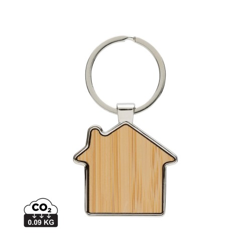 RCS huissleutelhanger van gerecycled zinc alloy met bamboe. zilver, bruin