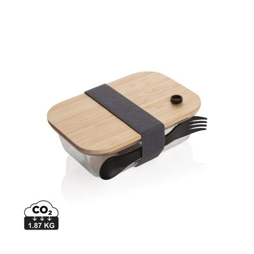 Glass lunchbox with bamboo lid, transparent