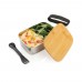 Stainless Steel Lunchbox mit Bambus-Deckel und Göffel, silber Stainless Steel Lunchbox mit Bambus-Deckel und Göffel, silber