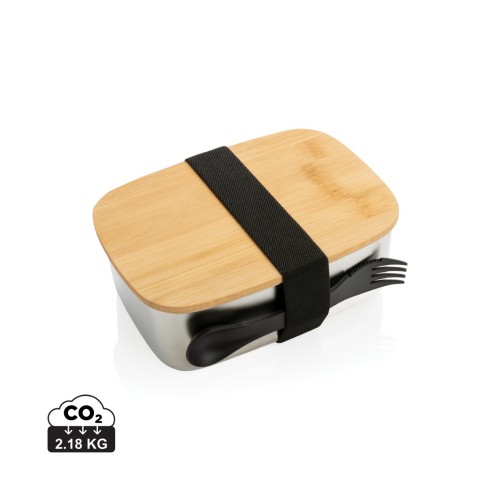 Stainless Steel Lunchbox mit Bambus-Deckel und Göffel, silber Stainless Steel Lunchbox mit Bambus-Deckel und Göffel, silber