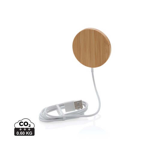 10W bamboo magnetic wireless charger, brown