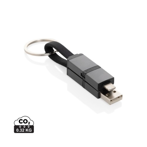 Terra 4-in-1 Schnellladekabel für den Schlüsselbund aus rAlu, grau Terra 4-in-1 Schnellladekabel für den Schlüsselbund aus rAlu, grau