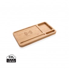 Bamboe desk organizer met 5W draadloze oplader, bruin