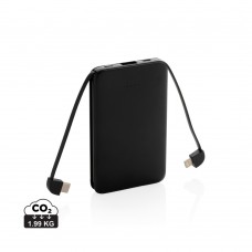 5.000 mAh zakformaat powerbank met geïntegreerde kabels, zwart