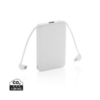 5.000 mAh zakformaat powerbank met geïntegreerde kabels, wit