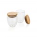 Dubbelwandig borosilicaatglas met bamboe deksel 250ml set, transparant