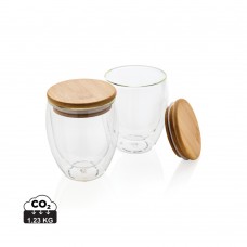 Double wall borosilicate glass with bamboo lid 250ml 2pc set, transparent
