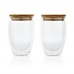 Double wall borosilicate glass with bamboo lid 350ml 2pc set, transparent