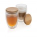 Double wall borosilicate glass with bamboo lid 350ml 2pc set, transparent