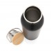 Modern stainless steel bottle with bamboo lid, black