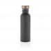 Modern stainless steel bottle with bamboo lid, grey