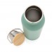 Modern stainless steel bottle with bamboo lid, green