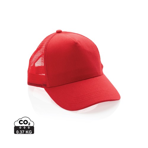 Impact AWARE™ Brushed rcotton 5 panel trucker cap 190gr, red