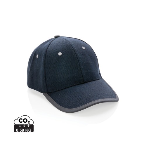 Impact AWARE™ 6 panel 280gr recycled katoen cap met bies, donkerblauw