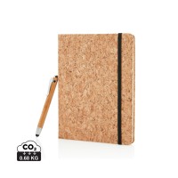 A5 kurken notitieboek incl. touchscreen pen, bruin