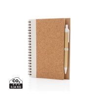 Cork spiral notebook with pen, white