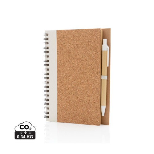 Cork spiral notebook with pen, white