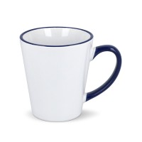 Mug subli Melbourne colored edge & handle 300ml, White / Dark blue