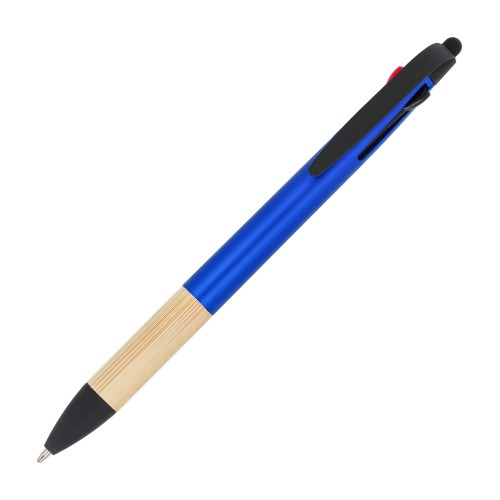 3-kleuren pen met bamboe grip, Blauw