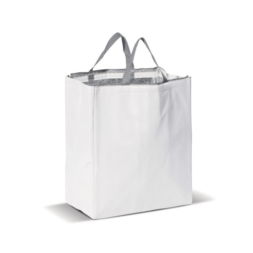 Große Kühltasche aus Non Woven 32.5 x 19.5 x 39 cm. 100 g/m², Weiss Große Kühltasche aus Non Woven 32.5 x 19.5 x 39 cm. 100 g/m², Weiss