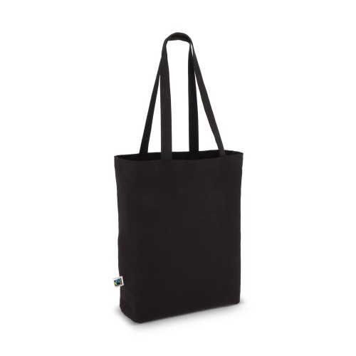 Fairtrade katoenen tas gekleurd lang 270g/m² 42x12x43cm, Zwart