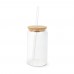 Glas met bamboe deksel & rietje 450 ml, Transparant