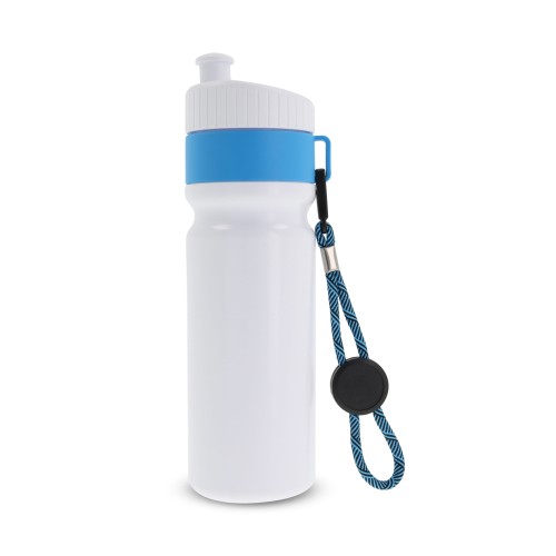 Sports bottle with edge and cord 750ml, White / Light Blue