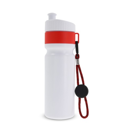 Sportbidon met rand en koord 750ml, Wit / Rood