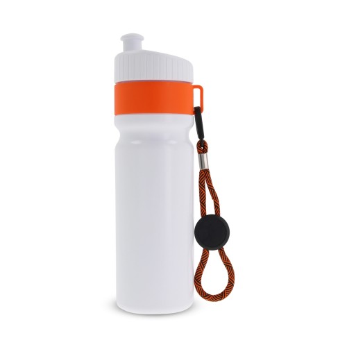 Sportflasche mit Rand und Kordel 750ml, Weiss / Orange