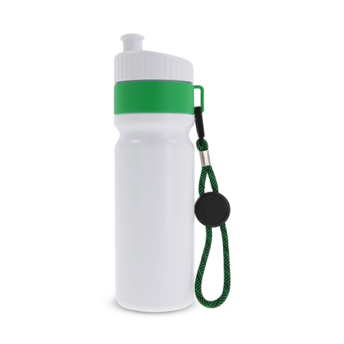 Sportbidon met rand en koord 750ml, Wit / Groen