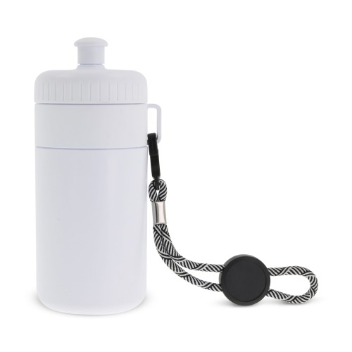 Sportbidon met rand en koord 500ml, Wit / Wit