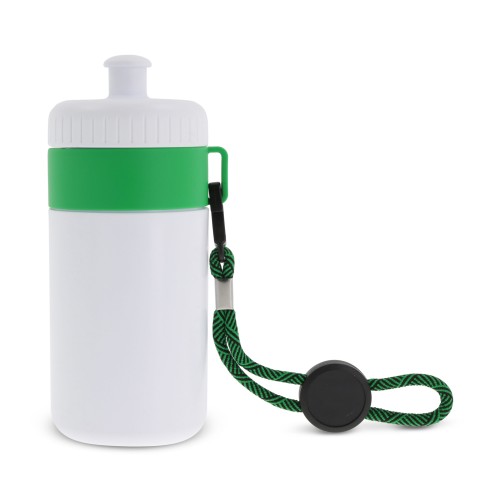 Sports bottle with edge and cord 500ml, White / Green Sports bottle with edge and cord 500ml, White / Green