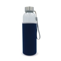 Water bottle glass with sleeve 500ml, Transparent / Dark blue