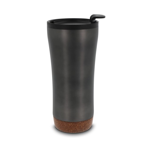 Doppelwandiger Becher mit einem Korkboden 480ml, Gun metal - dark