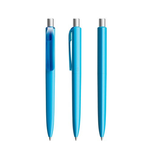 prodir DS8 PMM Push ballpoint pen, Cyan Blue-Silver satin finish