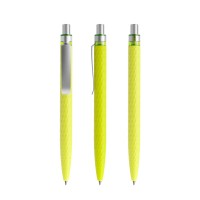 prodir QS01 Soft Touch PRS Push ballpoint pen, Yellow Green-Silver satin finish