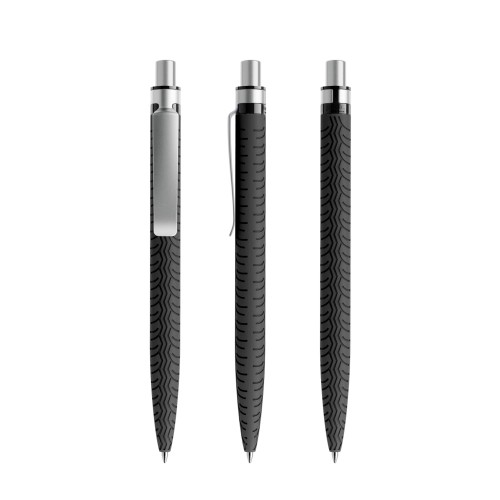 prodir QS03 Soft Touch PRS Push pen, Zwart-Silver satin finish prodir QS03 Soft Touch PRS Push pen, Zwart-Silver satin finish