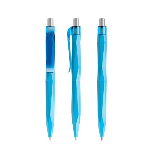 prodir QS20 PMT Push ballpoint pen, Cyan Blue-Silver satin finish