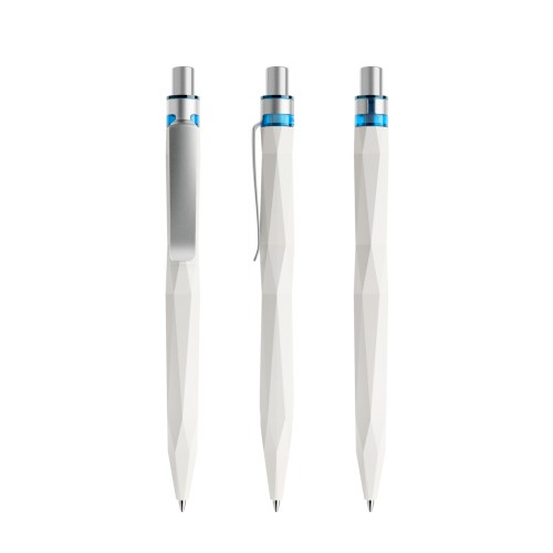 prodir QS20 PQS Push ballpoint pen, White Dolomite-Silver satin finish-Azurblau