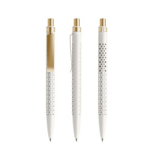 prodir QS40 PMS Push ballpoint pen, White-Gold satin finish