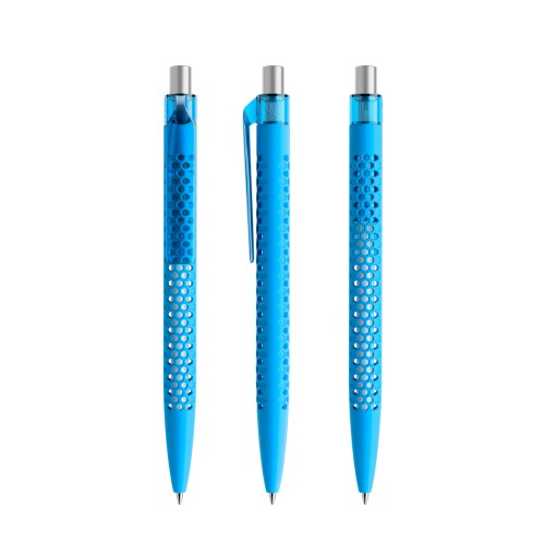 prodir QS40 Soft Touch PRT Push ballpoint pen, Cyan Blue-Silver satin finish