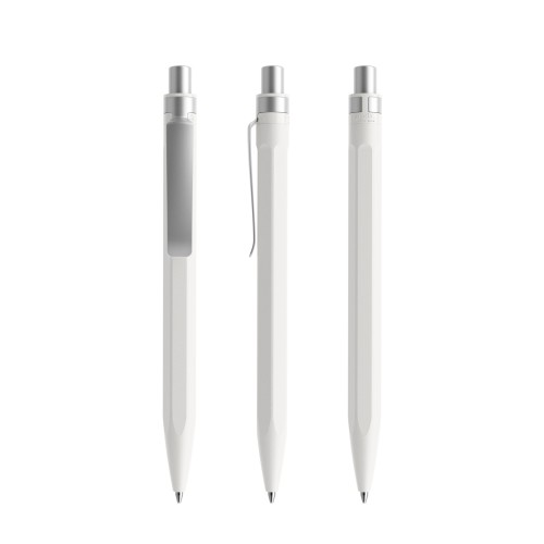 Prodir QS50 PQS Stone Push pen,  Wit Dolomite-Silver satin finish