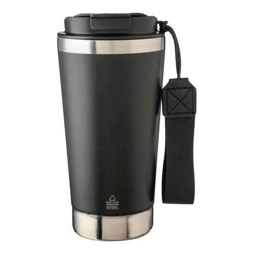 Recycled stainless steel double-walled drinking mug 500 ml Kayla, black
