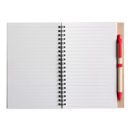 Draadgebonden notitieboekje met balpen Stella, rood Draadgebonden notitieboekje met balpen Stella, rood