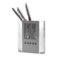 ABS pen holder with clock Carter, black/silver