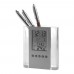 ABS pen holder with clock Carter, black/silver
