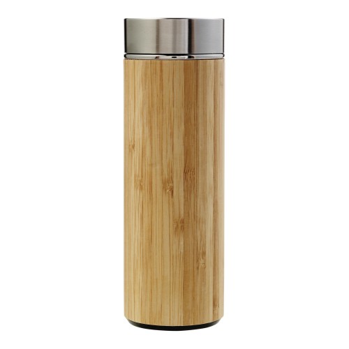 Bamboo and stainless steel double walled bottle Yara, brown