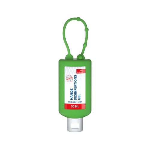 Hände-Desinfektionsgel (DIN EN 1500). 50 ml Bumper grün, Body Label (R-PET)