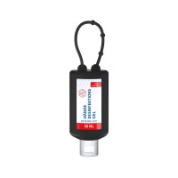 Hände-Desinfektionsgel (DIN EN 1500). 50 ml Bumper (schwarz), Body Label (R-PET)